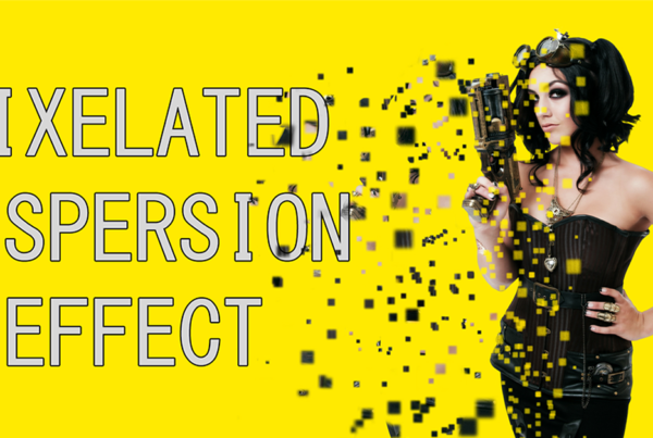 Photoshop tutorial thumbnail featuring the text "Pixel Dispersion Effect" over an action shot of a person dissolving into digital fragments.