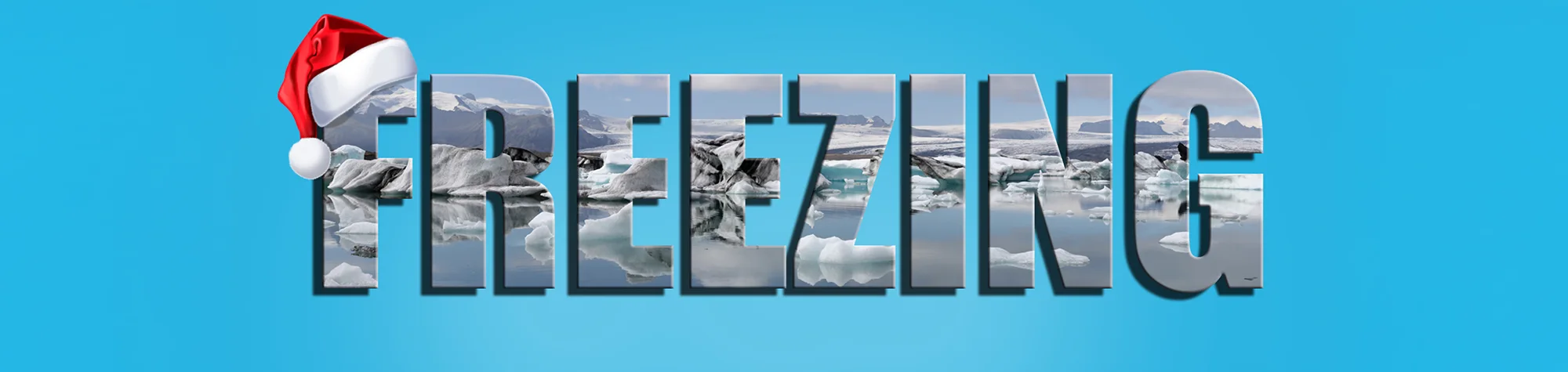 A wide panoramic banner showing the word "TEXT" filled with a colorful abstract image using the text shaped photos technique in Photoshop.