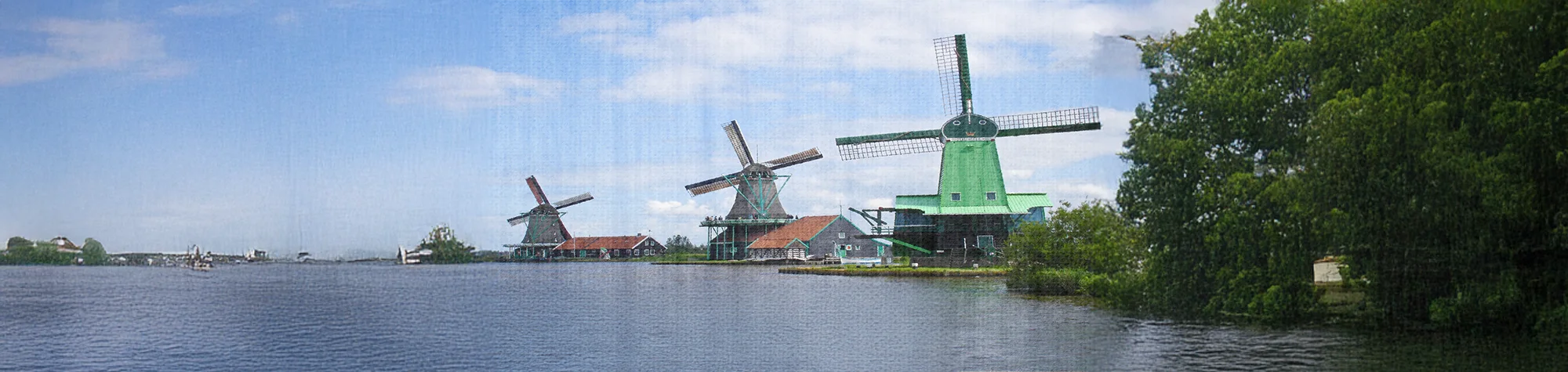 A wide panoramic banner showing a digital illustration transformed with a realistic art paper texture and fiber grains in Photoshop.