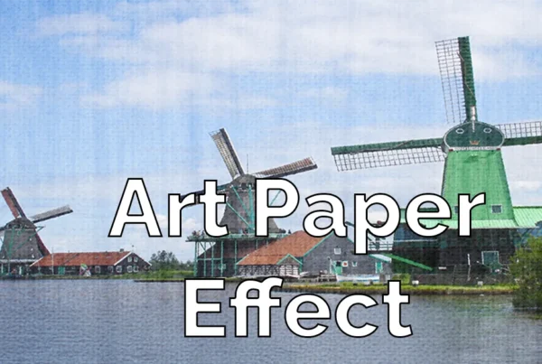 Photoshop tutorial thumbnail featuring the text "Art Paper Effect" over a digital painting with a thick, textured canvas and paper finish.