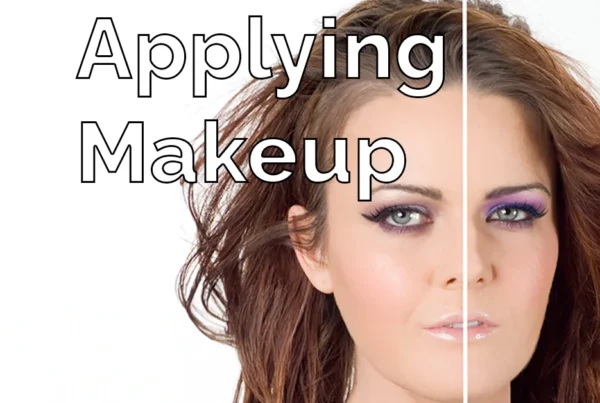Photoshop tutorial thumbnail featuring the text "Apply Digital Makeup" over a close-up of a model with vibrant, stylized digital makeup.