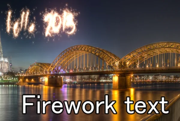 Photoshop tutorial thumbnail featuring the text "Firework Effect" glowing in bright gold and red against a dark night sky background.