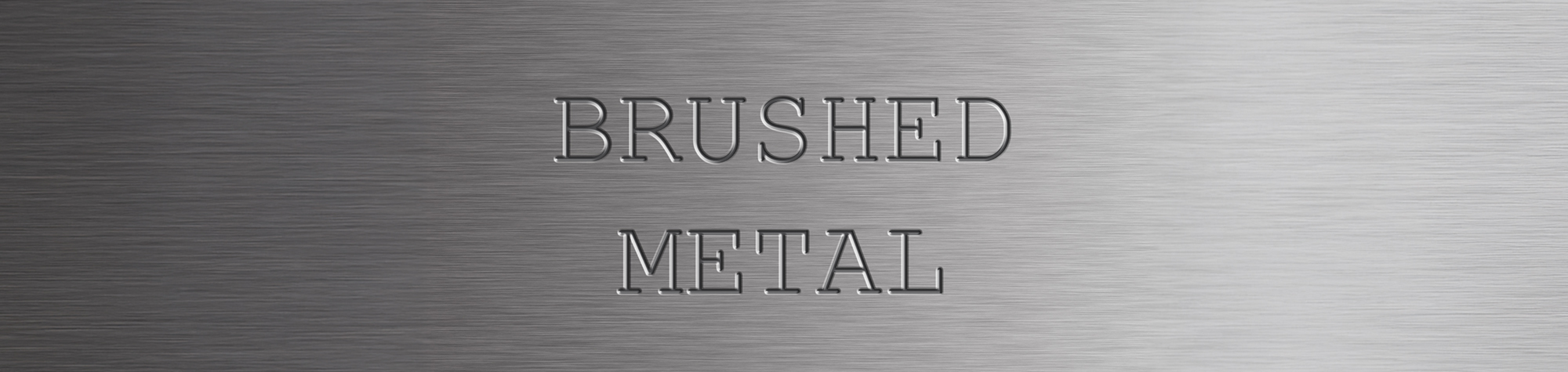 A wide panoramic banner showing a plain gray surface being transformed into a sleek, brushed steel texture with realistic highlights and horizontal grain in Photoshop.