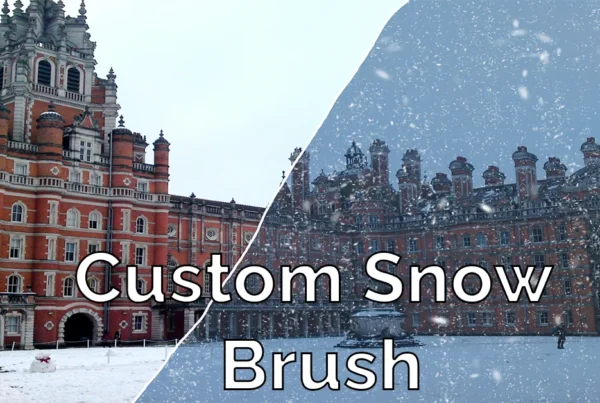 Photoshop tutorial thumbnail featuring the text "Add Snow" over a dark, moody portrait with falling snowflakes and frost effects.