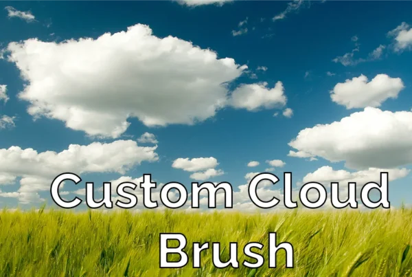 Photoshop tutorial thumbnail featuring the text "Add Clouds" over a beautiful sunset landscape with dramatic cloud formations.