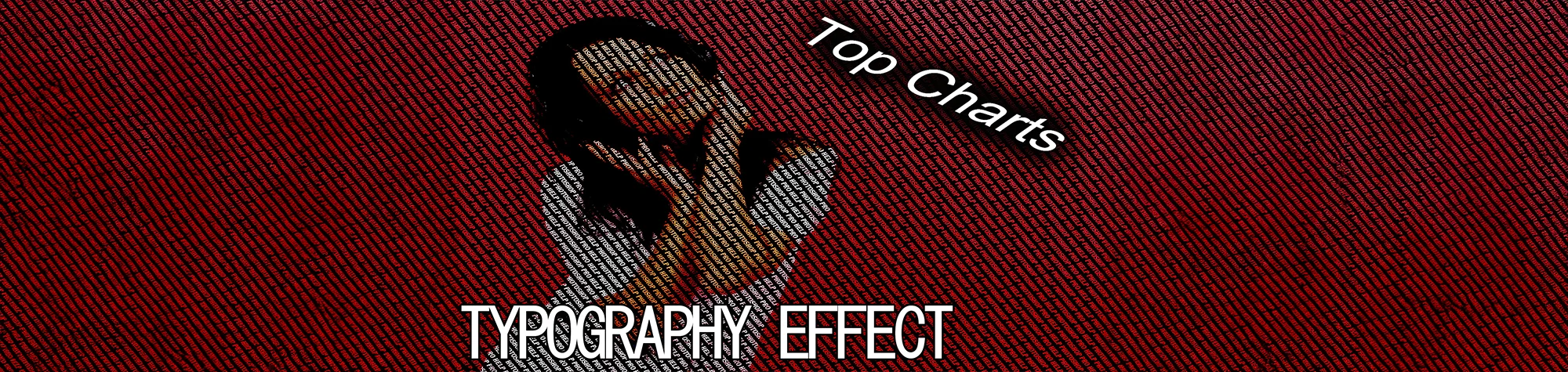 wide panoramic banner showcasing three different typography styles: a "Sliced" text effect, a "Double Exposure" portrait inside text, and a glowing "Cyberpunk" font.