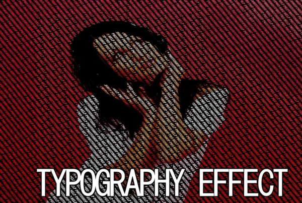 Photoshop tutorial thumbnail featuring the text "Typography FX" infron of a portrait that has the effect applied
