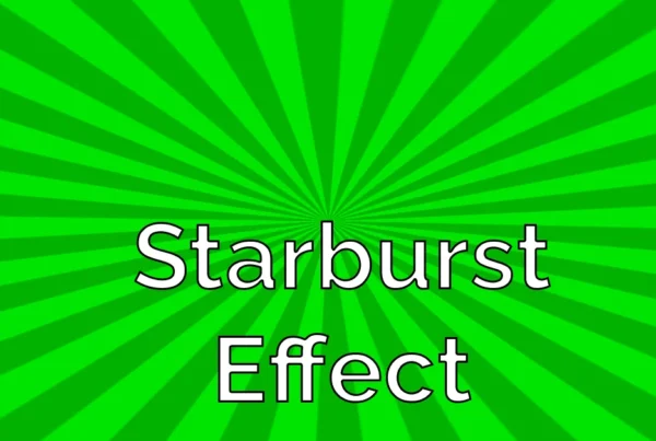 Photoshop tutorial thumbnail featuring the text "Starburst Effect" over a vibrant green starburst backing