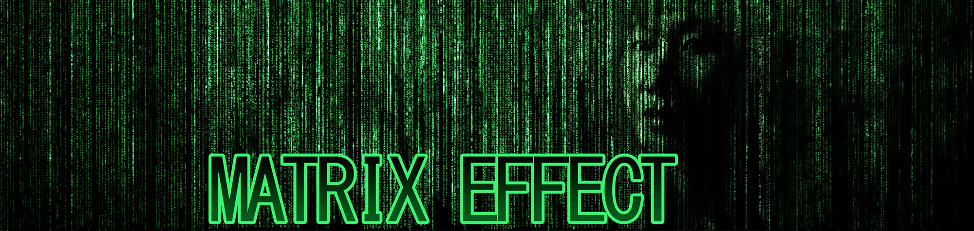 Alt Text: A wide panoramic banner showing a digital landscape where the "Matrix" code falls in 3D space, featuring glowing green characters and a deep perspective.