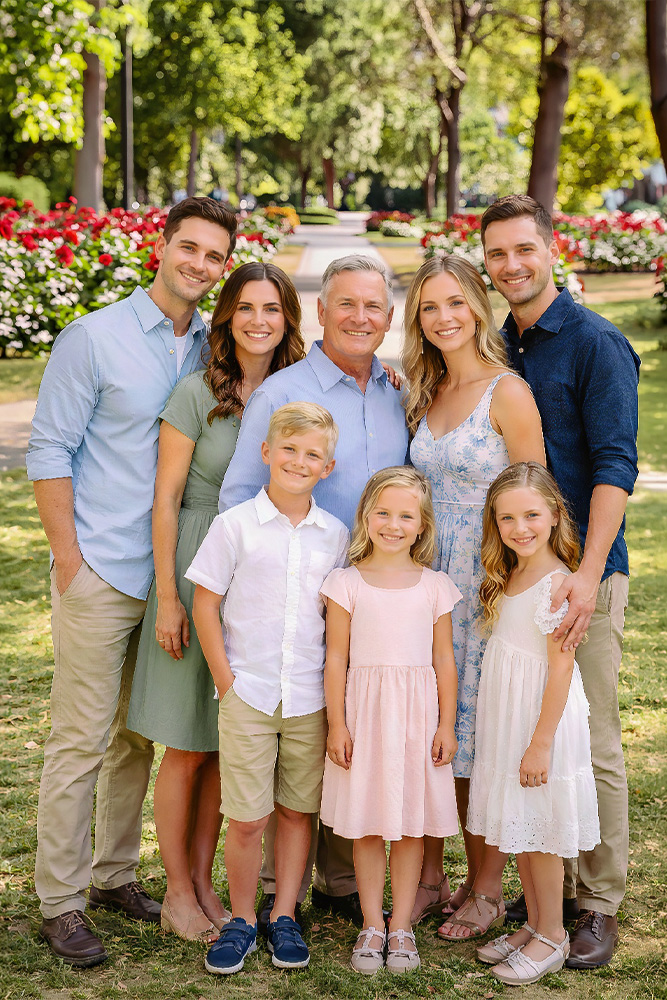 Restored outdoor wedding group portrait with four people, demonstrating the results of professional photo restoration services.