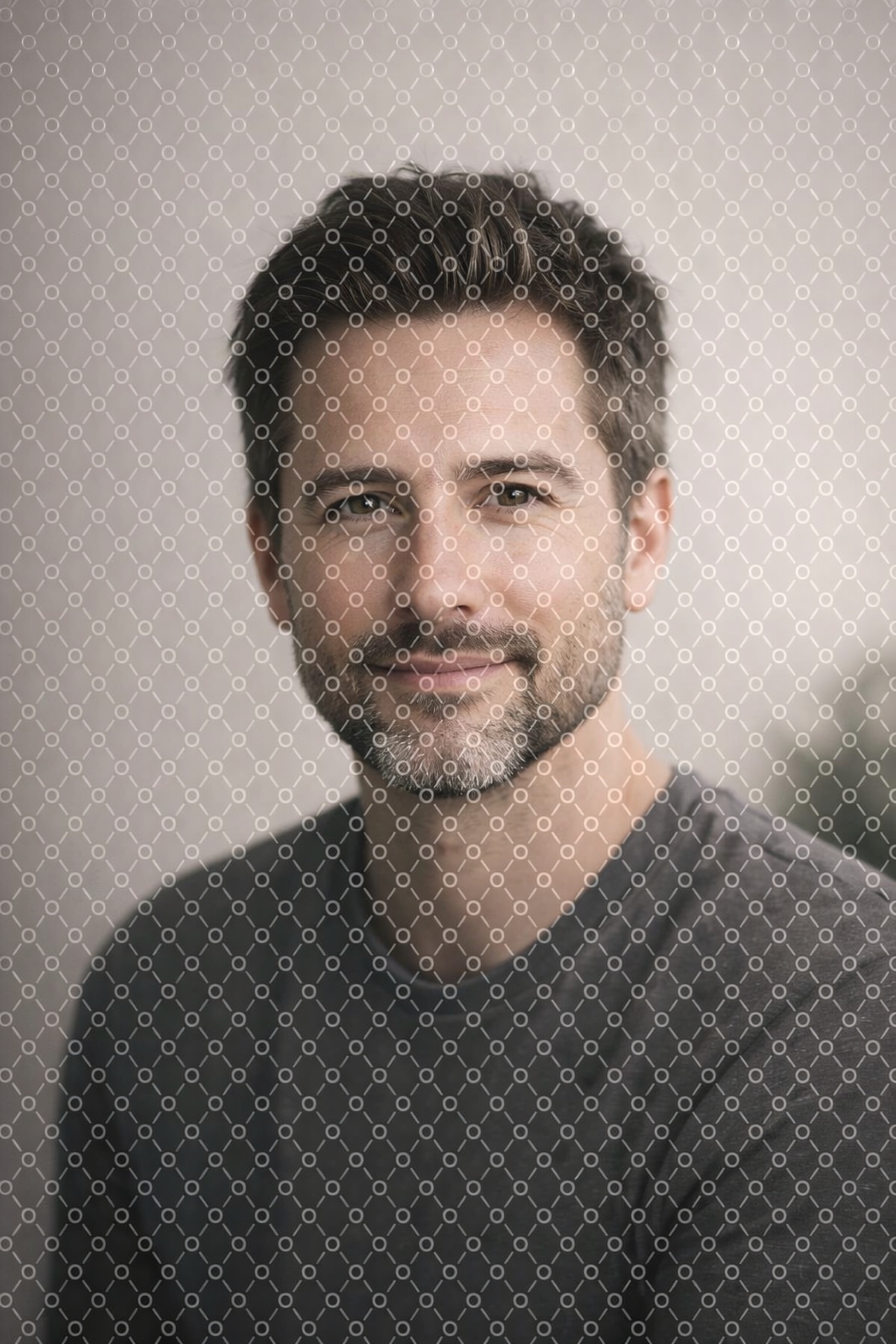 Portrait with geometric overlay pattern used as part of Free Photoshop resources.