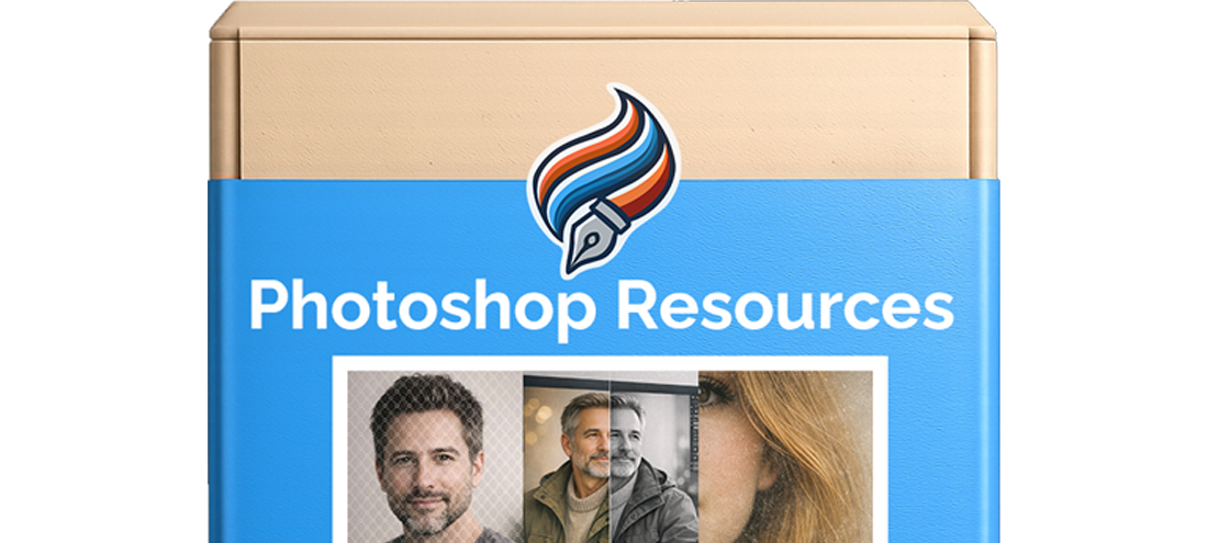 Photoshop resources box mockup showcasing assets included in Free Photoshop resources.